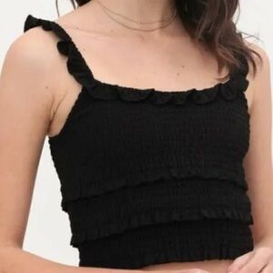 Love Tree Black Copa Smocked Ruffle Boho Cropped Tank Top Size Small